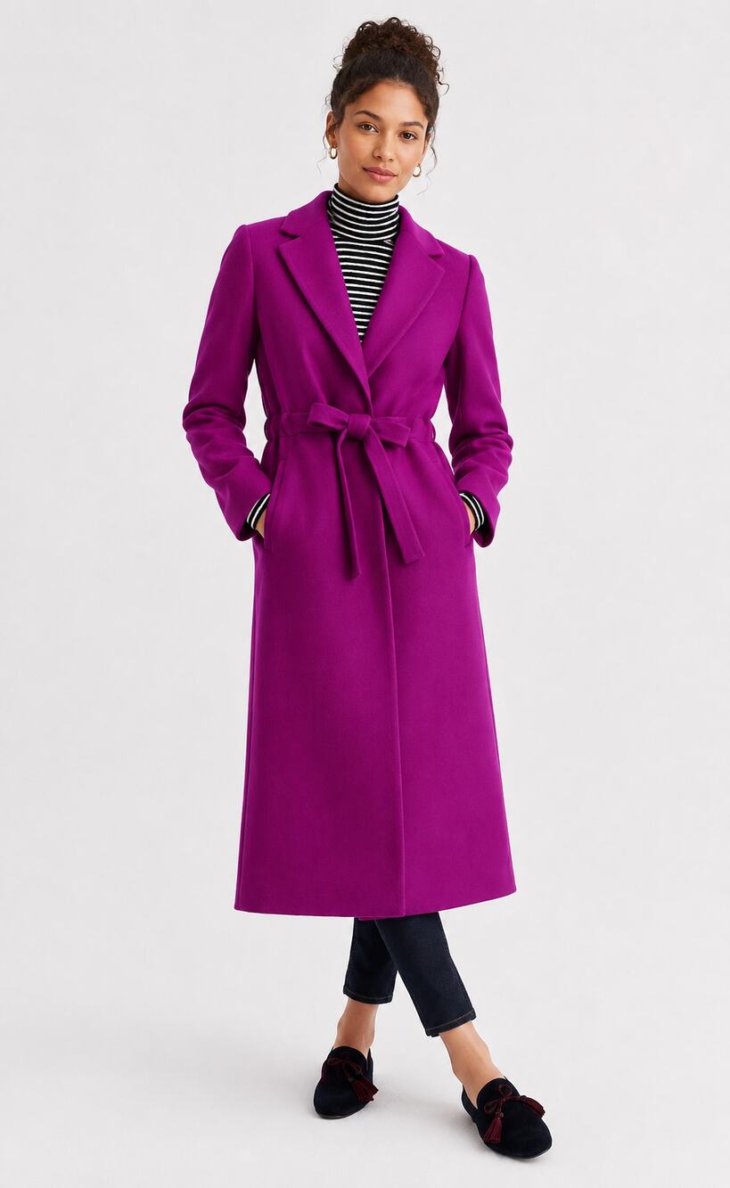 J. Crew Tie Waist Top Coat Double Serge Wool Purple Womens Size 4 New Winter